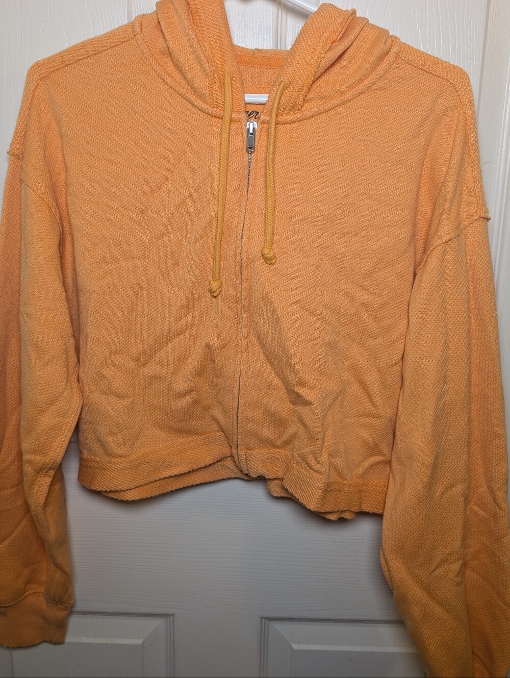 AERIE Tangerine Orange BEACH CROPPED HOODIE French Terry Zip Jacket Sz XS